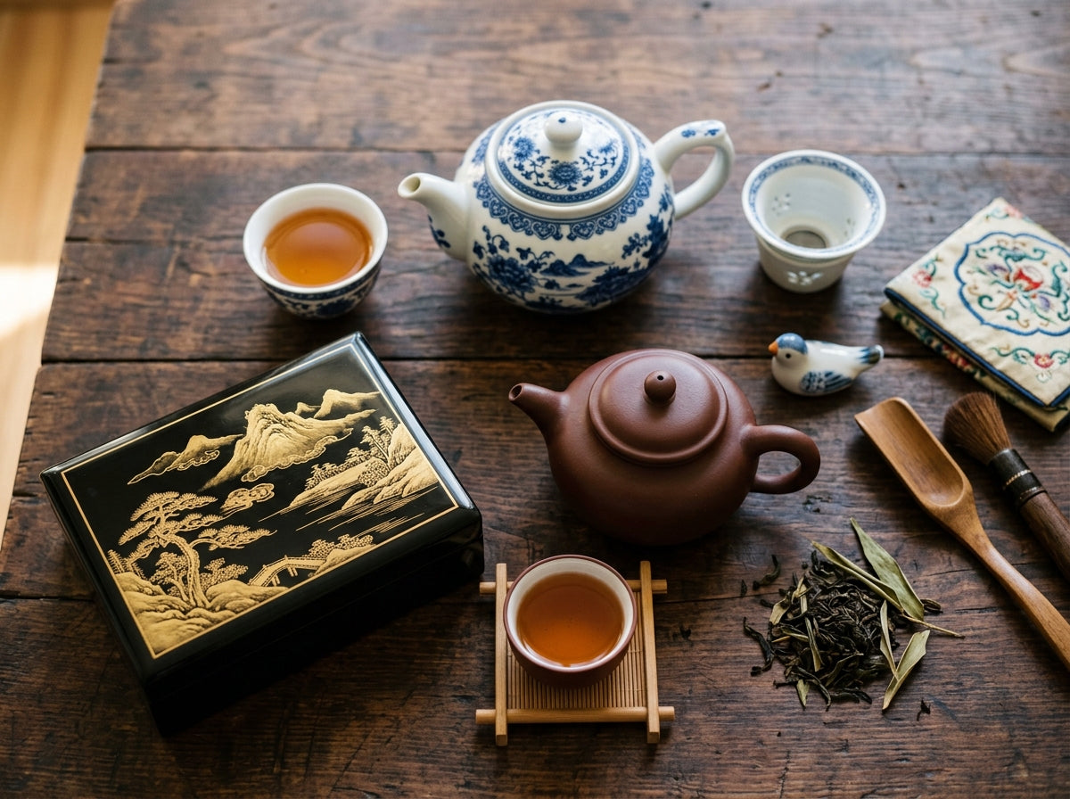 Chinese artisan products flat lay — AncientTao hero