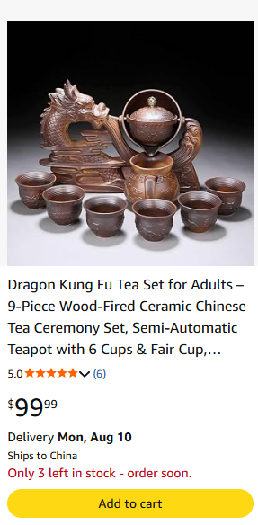 Dragon Kung Fu Tea Set — Amazon listing